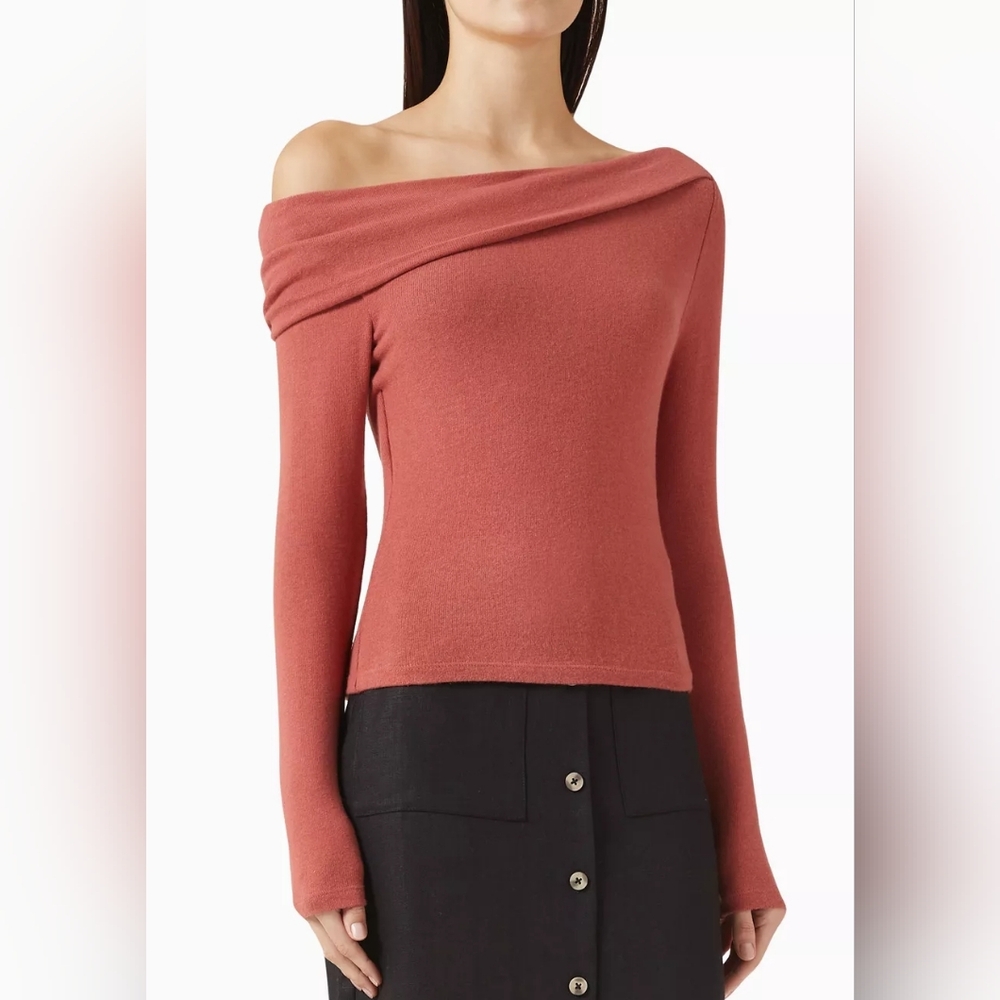 Reformation Off-Shoulder Elio Top Sweater In Terracotta Size Large